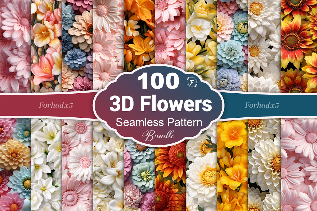 3D Flower Seamless Pattern, a Pattern Graphic by Forhadx5 (Photo 1 of 10)