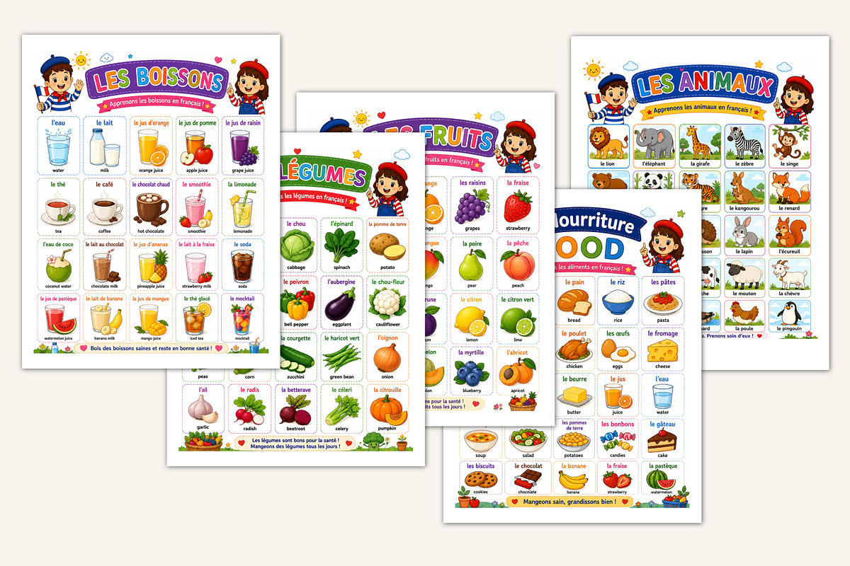 French First Words Flashcards, a Stationery Template by Designmela01 (Photo 3 of 5)