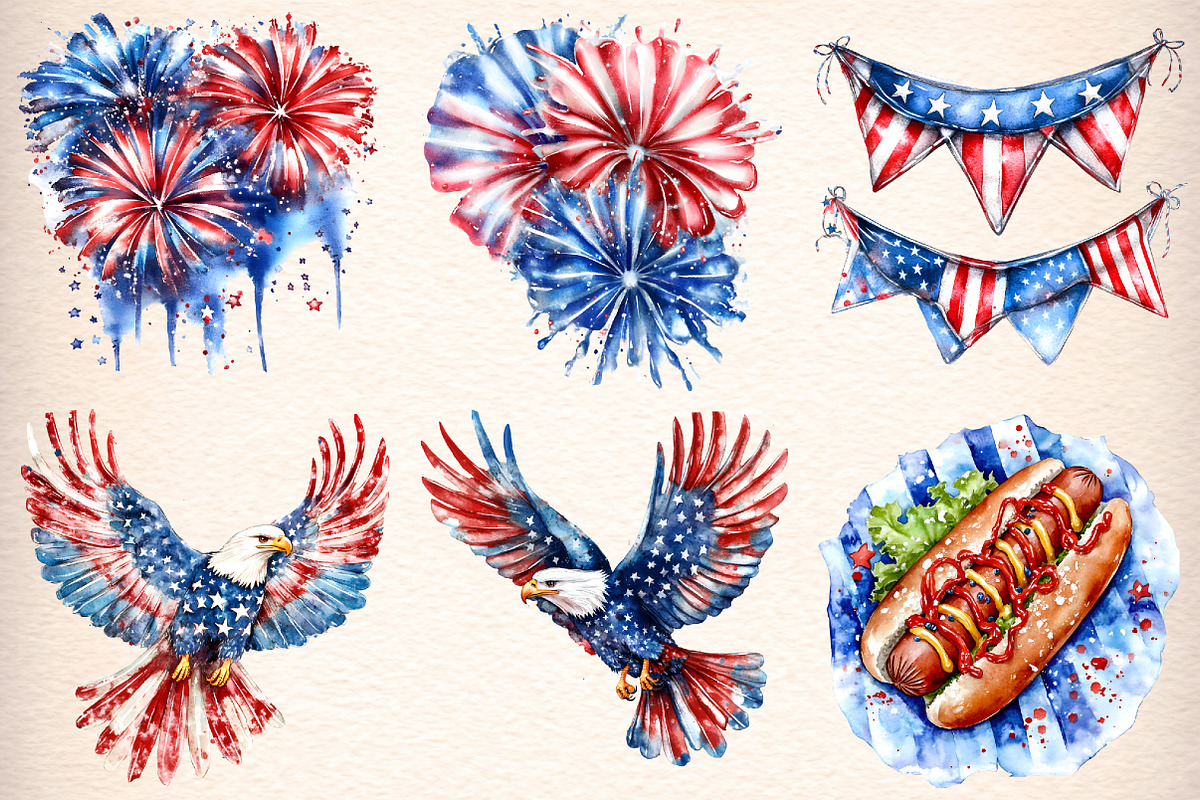 Watercolor 4th Of July Clipart, an Illustration by Digital Artistic99 (Photo 2 of 9)