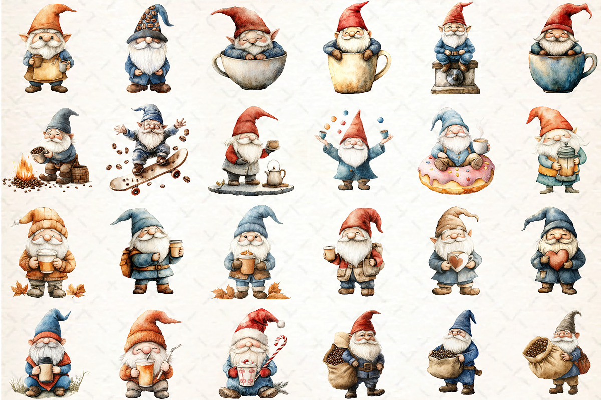 Watercolor Coffee Lover Gnome, an Illustration by DreamCafeArt (Photo 2 of 3)
