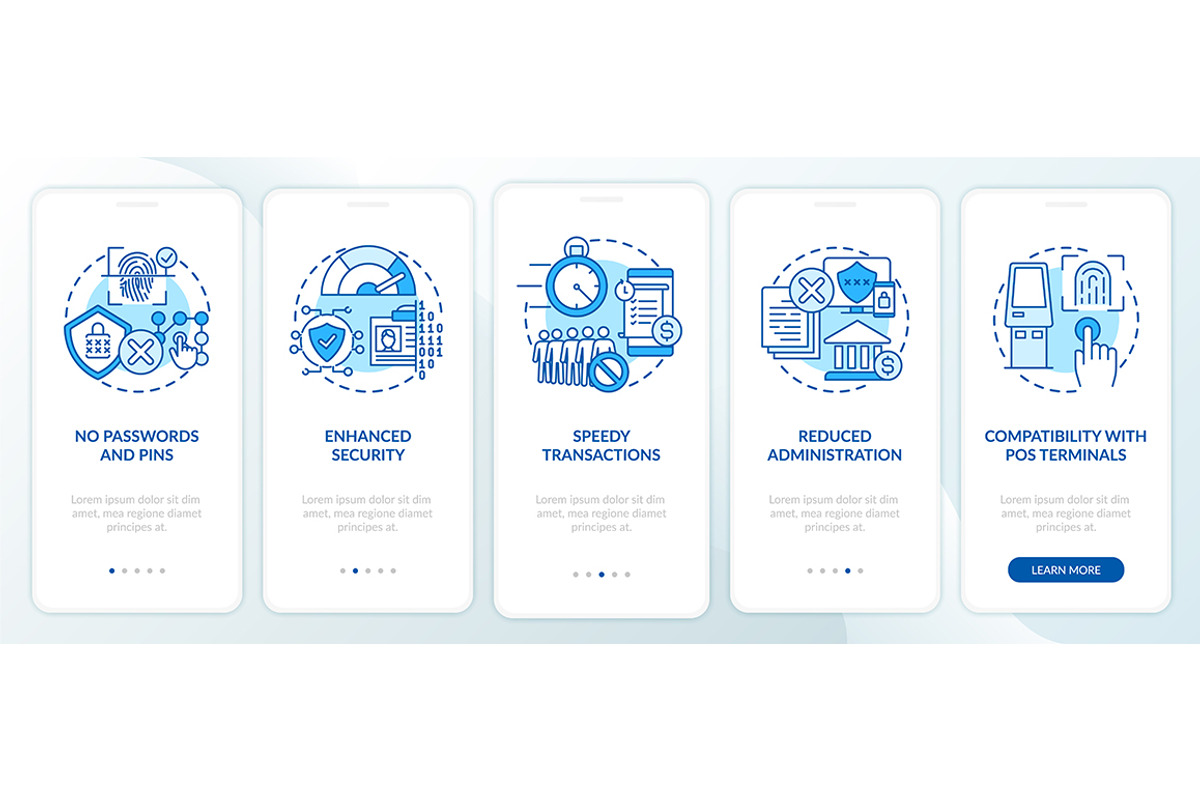 Biometric payment benefits app pages, a Templates & Theme by IMG Visuals