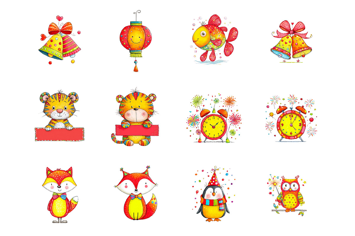 Cute New Year Clipart, an Illustration by Design Market (Photo 2 of 3)