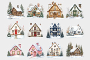 Watercolor Festive Houses Clipart, a Seasonal Illustration by Design Market (Thumbnail 3 of 5)