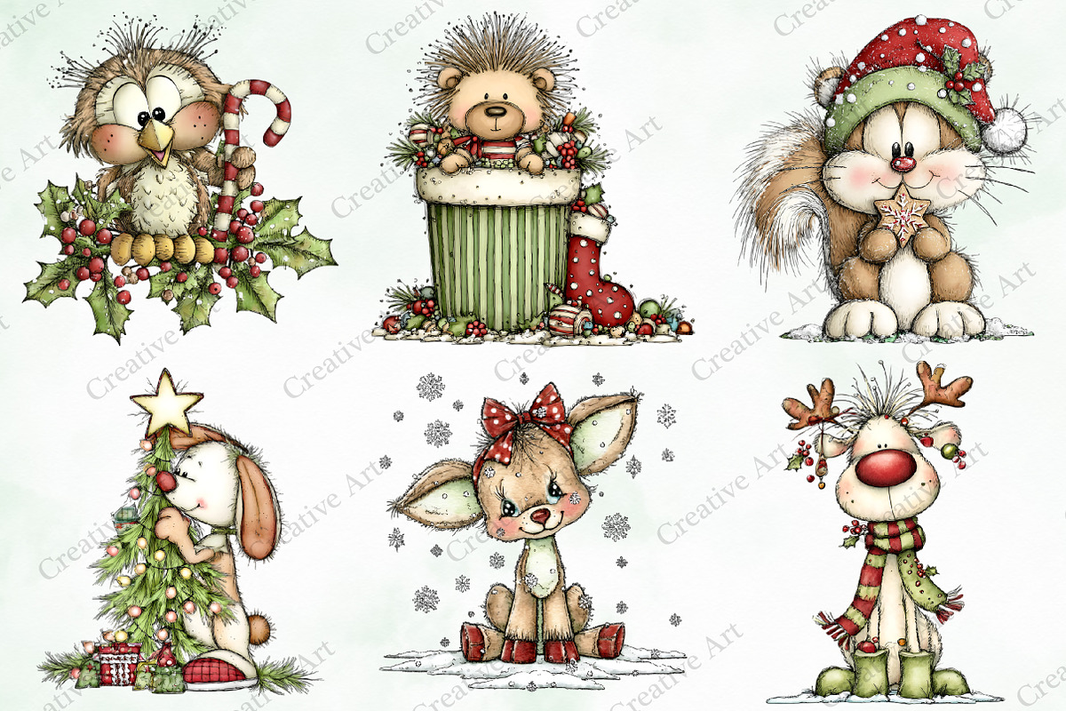 Whimsical Christmas Fluffy Animals, an Illustration by Creative Art (Photo 4 of 10)