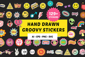 Hand-Drawn Groovy Stickers, a Decorative Illustration by Helospace