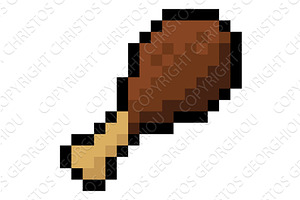 Pixel Art Game Drumstick Food Icon, an Object Illustration by Christos Georghiou