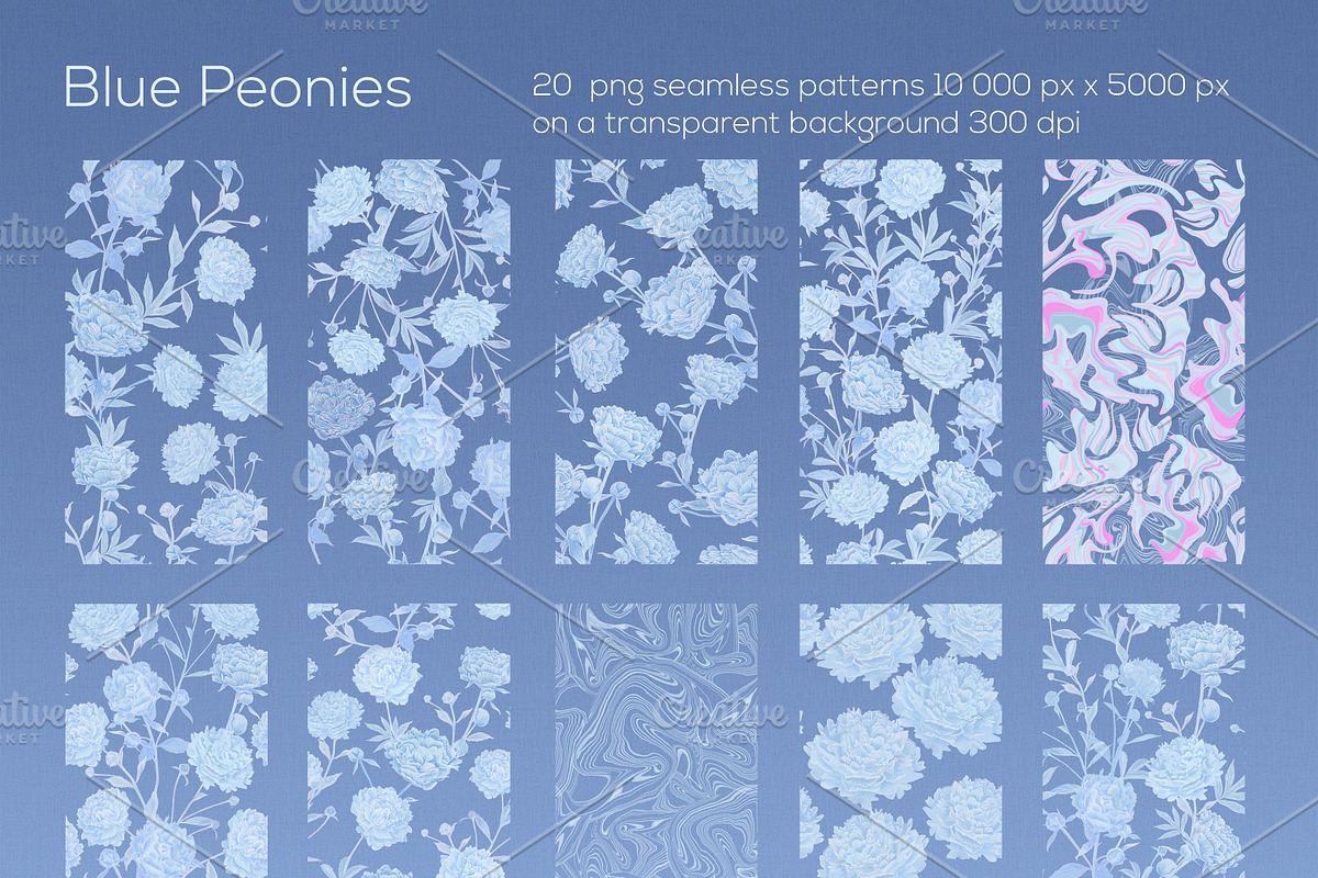 Blue Peonies seamless patterns, a Pattern Graphic by ANAKOTO (Photo 6 of 16)