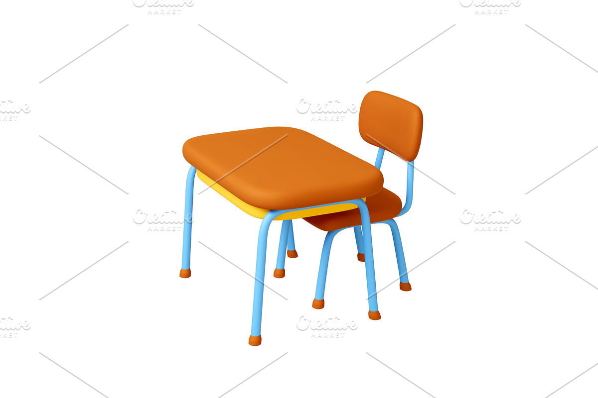 School desk and chair 3d object, an Education Illustration by Valerie Bodnar