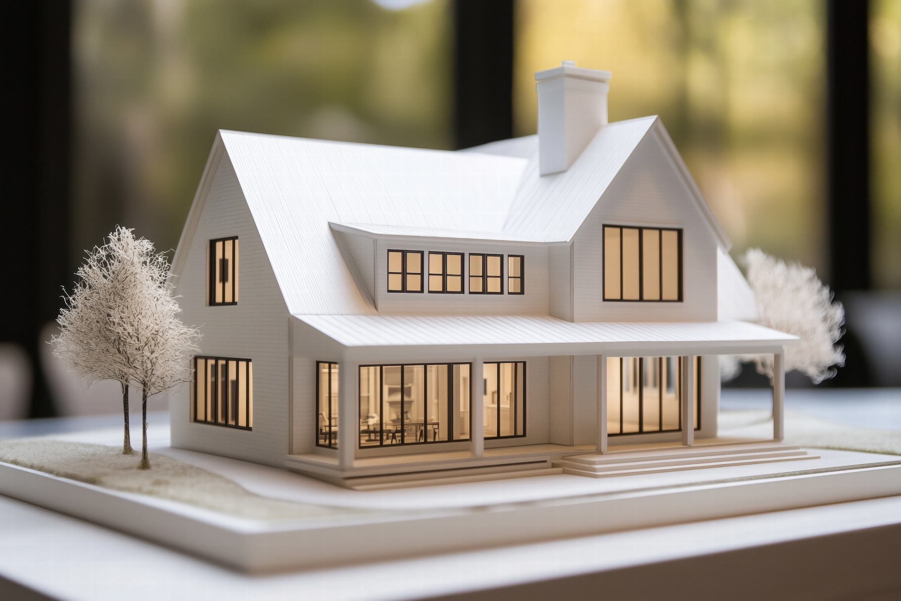 A detailed architectural model of a modern Modern Farmhouse style house ...