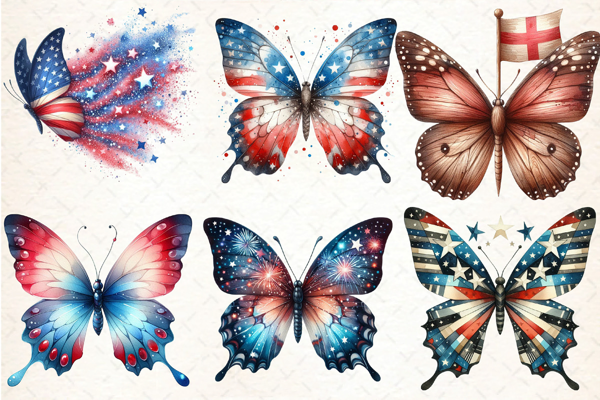 Patriotic Butterfly Clipart 4th of J, an Illustration by DreamCafeArt (Photo 3 of 5)