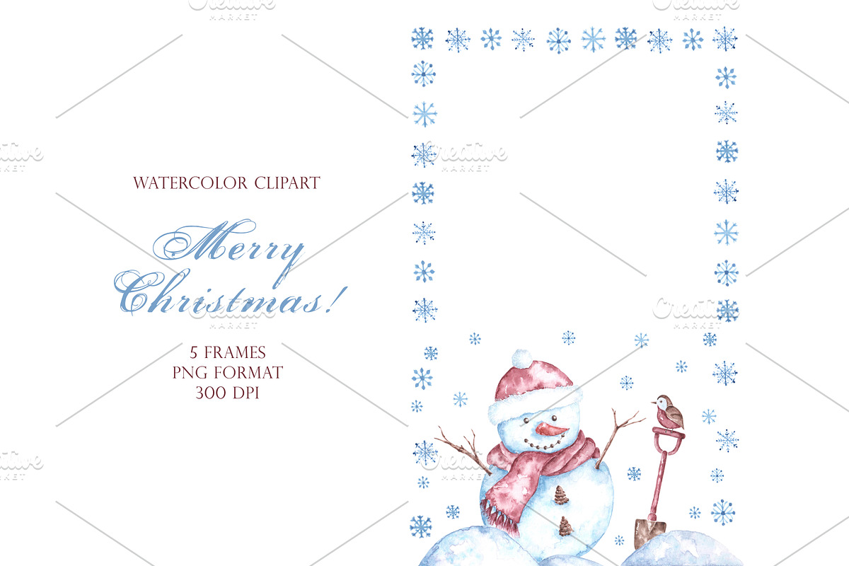 Christmas snowman watercolor clipart, a Seasonal Illustration by SabinaWatercolorArt (Photo 11 of 17)
