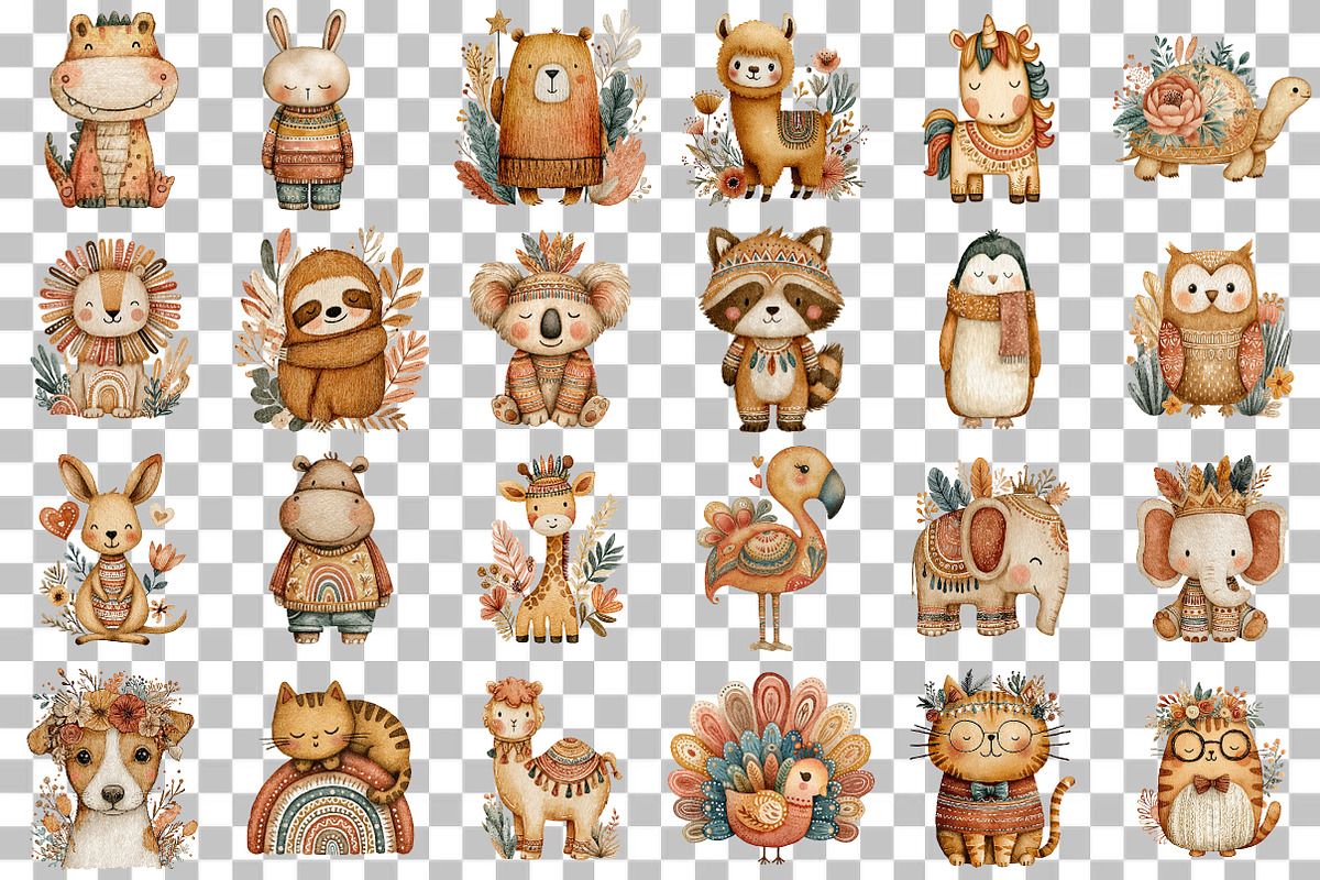 Watercolor Boho Animals Clipart, an Illustration by DreamCafeArt (Photo 3 of 6)