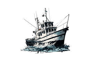 Retro Fishing Boat Clipart Bundle