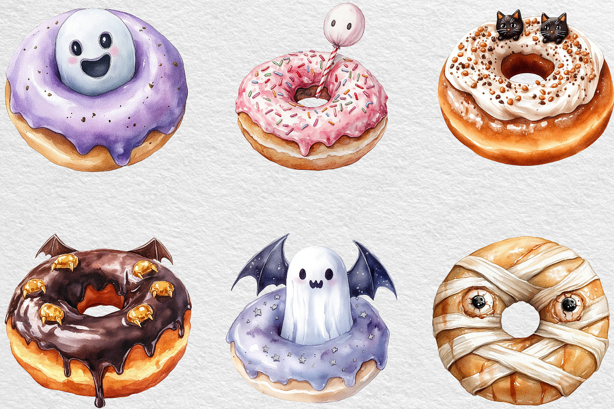 Donut Clipart Halloween Donut PNG, an Illustration by Black Bird Studio (Photo 2 of 4)