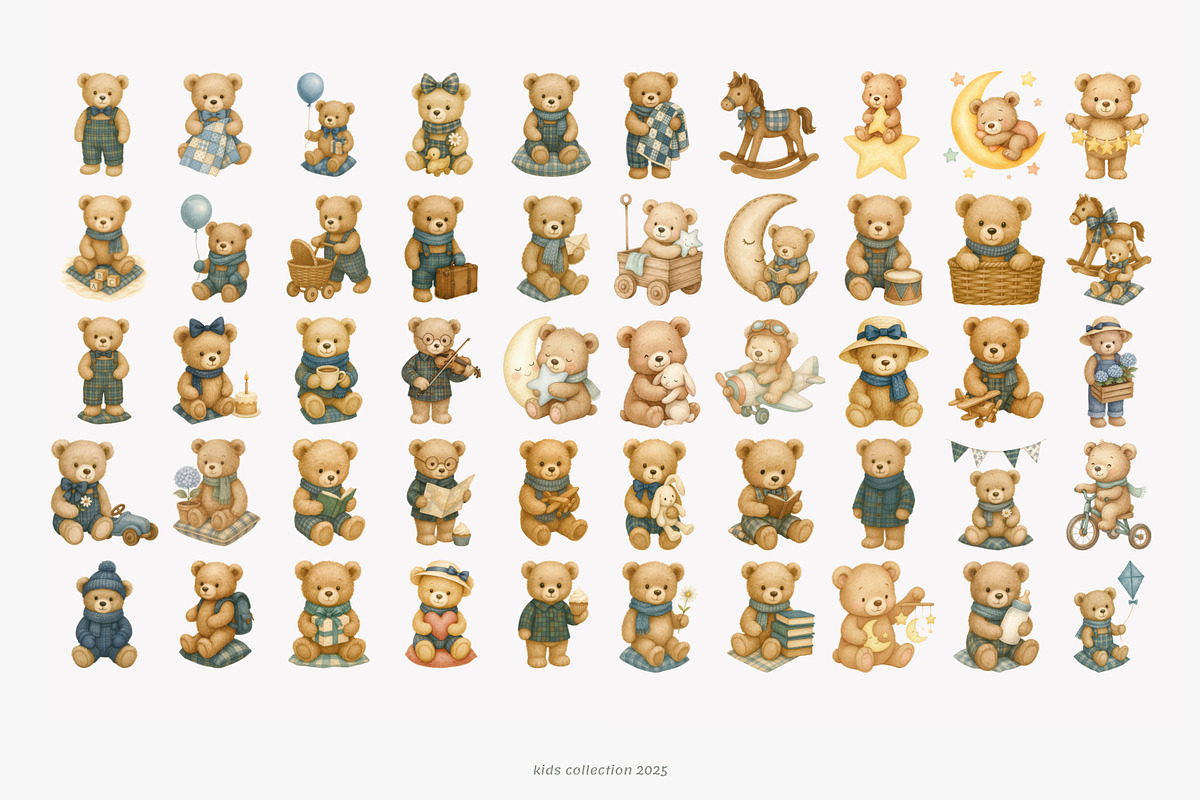 teddy bears and nursery clipart, a Decorative Illustration by Pink Studio Art (Photo 7 of 10)