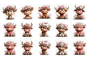 Highland Cow Floral Clipart, an Illustration by GatewayDesign (Thumbnail 2 of 3)
