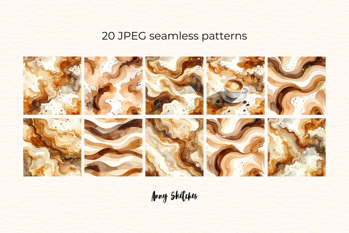 Coffee & Cream Seamless Patterns, a Pattern Graphic by Anna Design Studio (Photo 3 of 6)