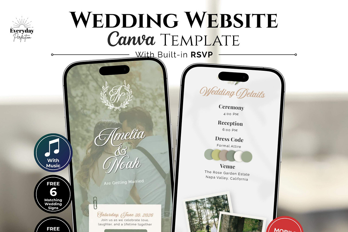 Dusty Green Wedding Website, a Landing Page Template by Everyday Perfection (Photo 1 of 13)