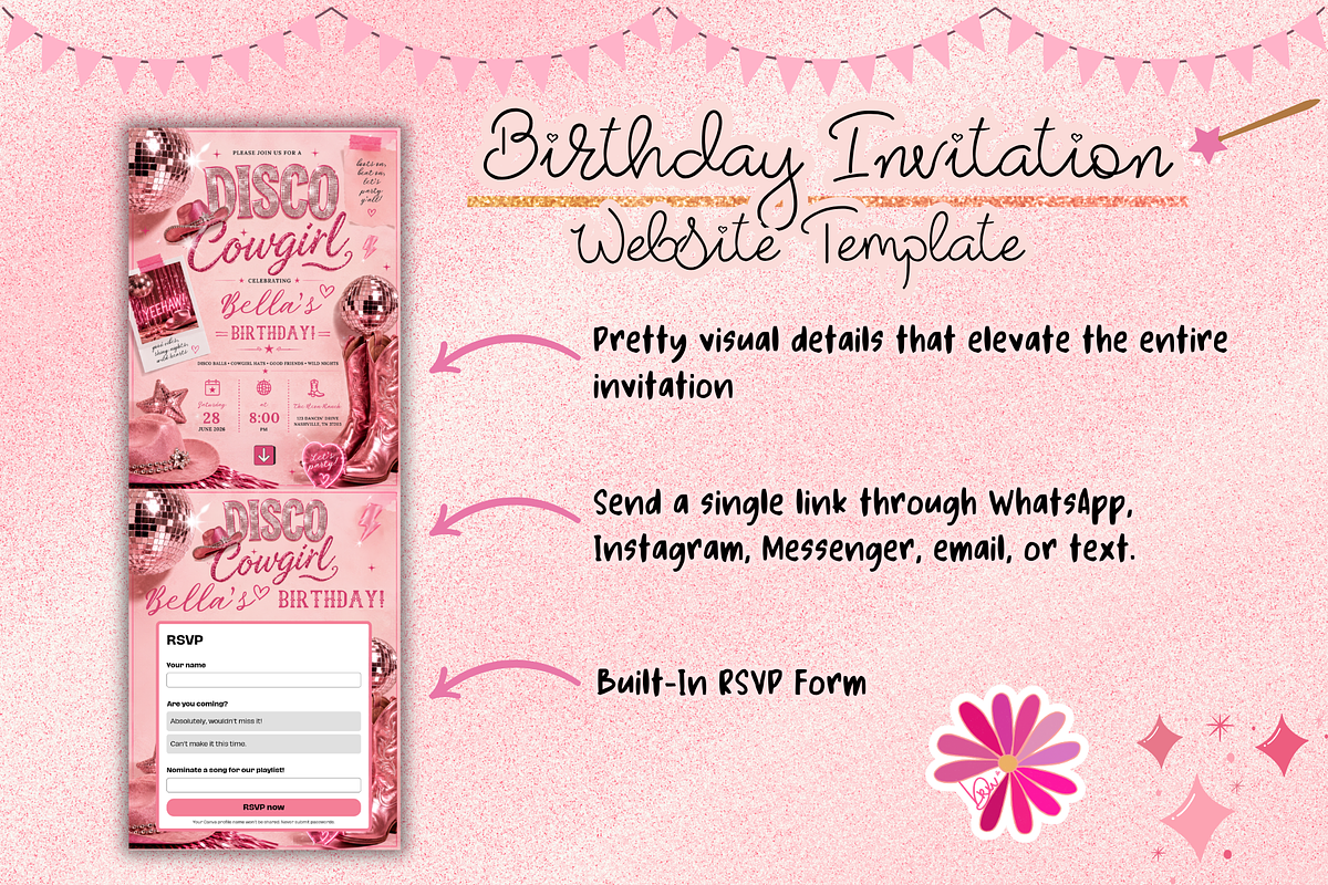 Disco Cowgirl Birthday RSVP Website, a Social Media Template by bellaROSEworkshop (Photo 4 of 5)