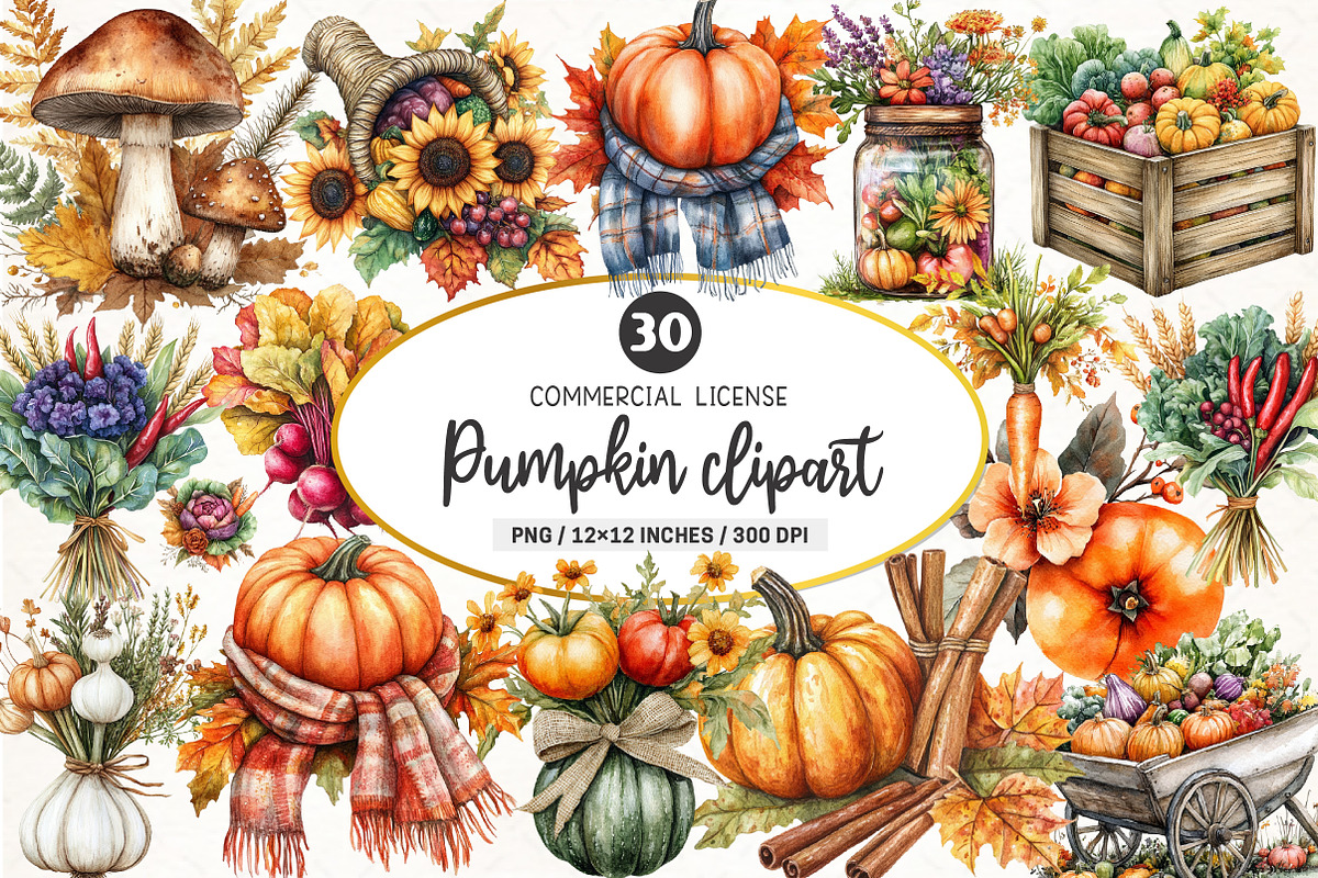 Watercolor Autumn Clipart, an Illustration by SinaCreation (Photo 1 of 5)
