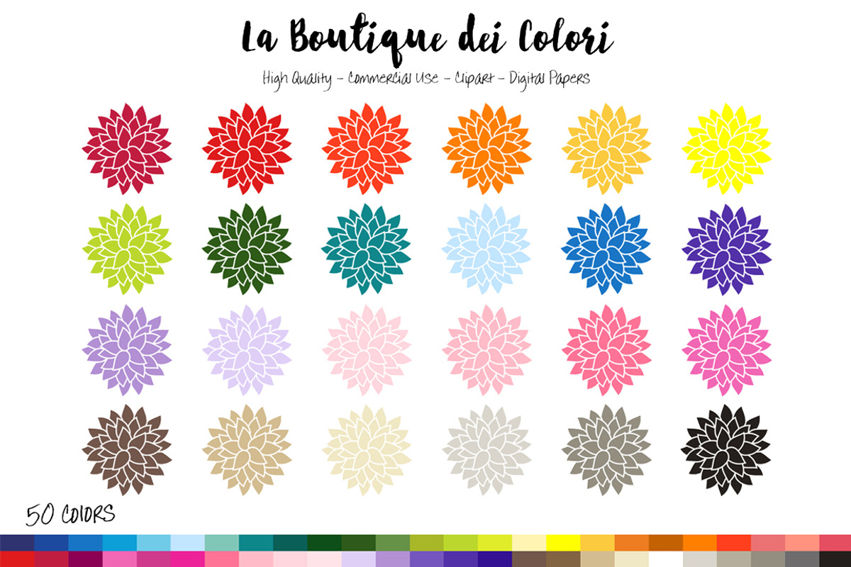 50 Rainbow Dahlia Clip Art, an Illustration by La Boutique dei Colori