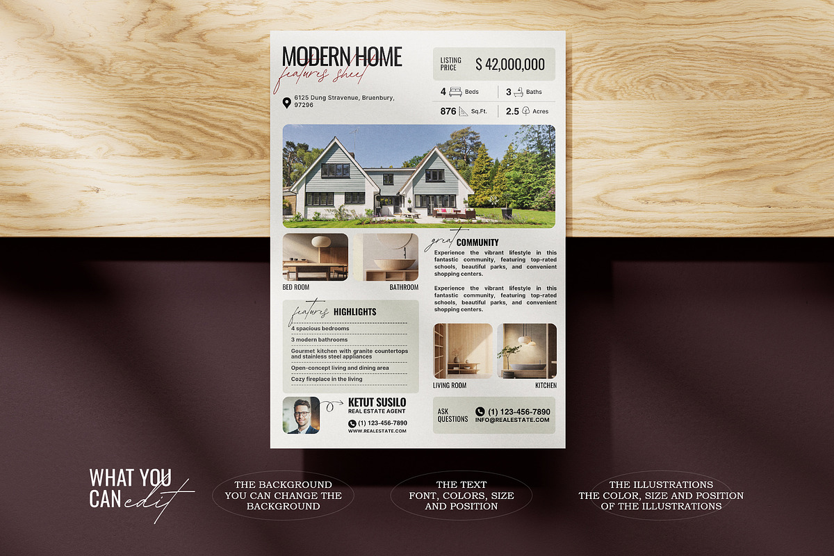 Real Estate Flyer Home Feature Sheet, a Flyer Template by Prapti Design (Photo 2 of 10)
