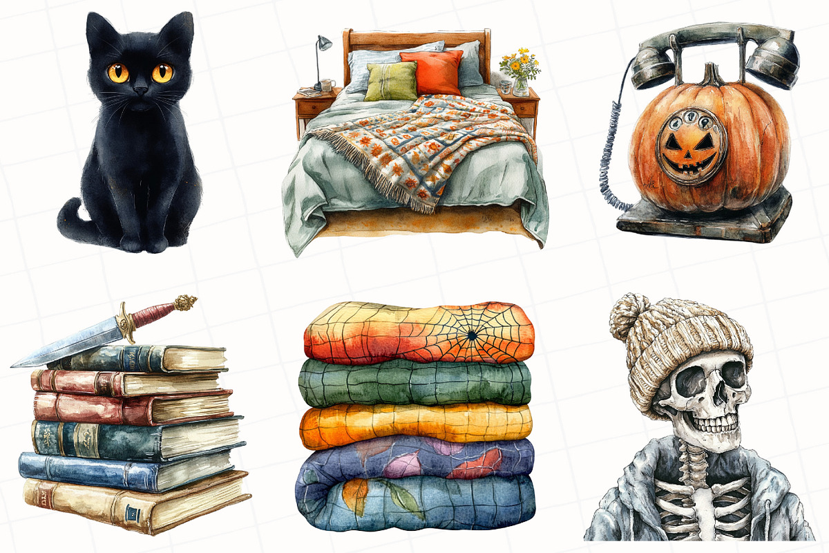 Watercolor Cozy Halloween Clipart, an Illustration by OK Design (Photo 5 of 5)