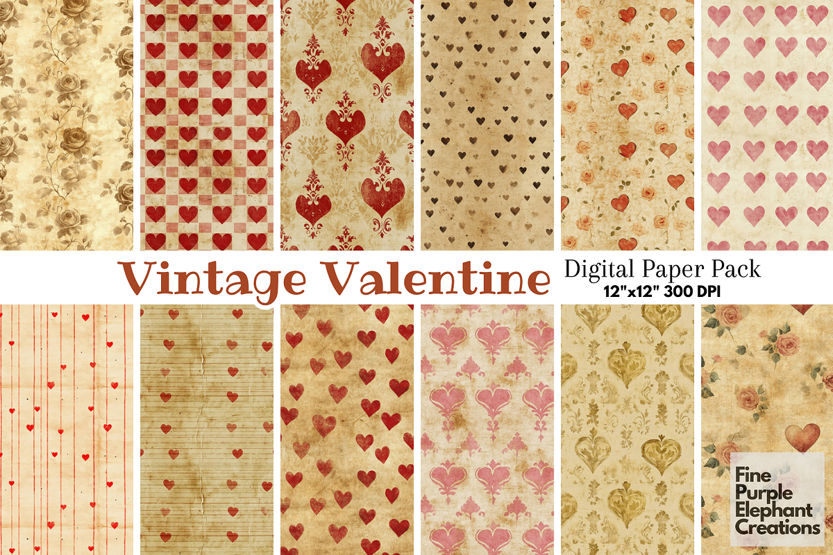 Old Vintage Valentine Heart Grudge, a Pattern Graphic by Fine Purple Elephant (Photo 1 of 5)