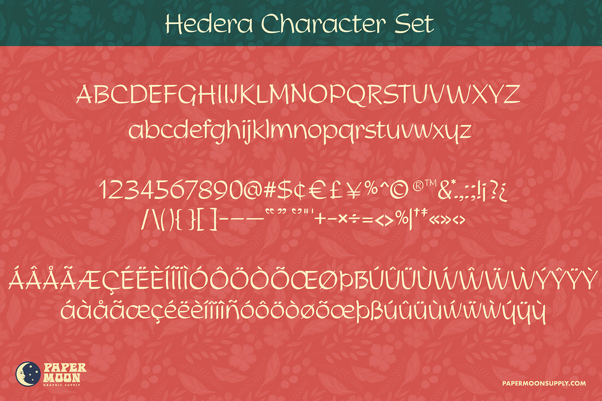 Hedera Font Family, a Script Font by Paper Moon Graphic Supply