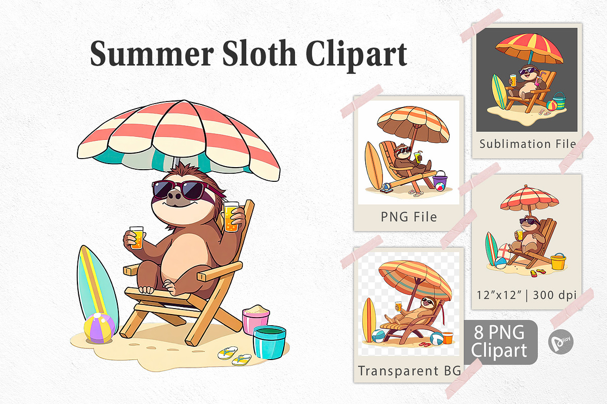 Summer Sloth Clipart, a Graphic by Artnoy (Photo 1 of 5)
