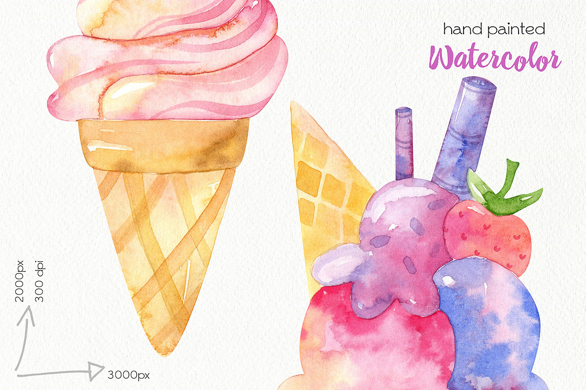 Watercolor Ice Cream Clipart, an Illustration by OllyKo Art (Photo 5 of 6)