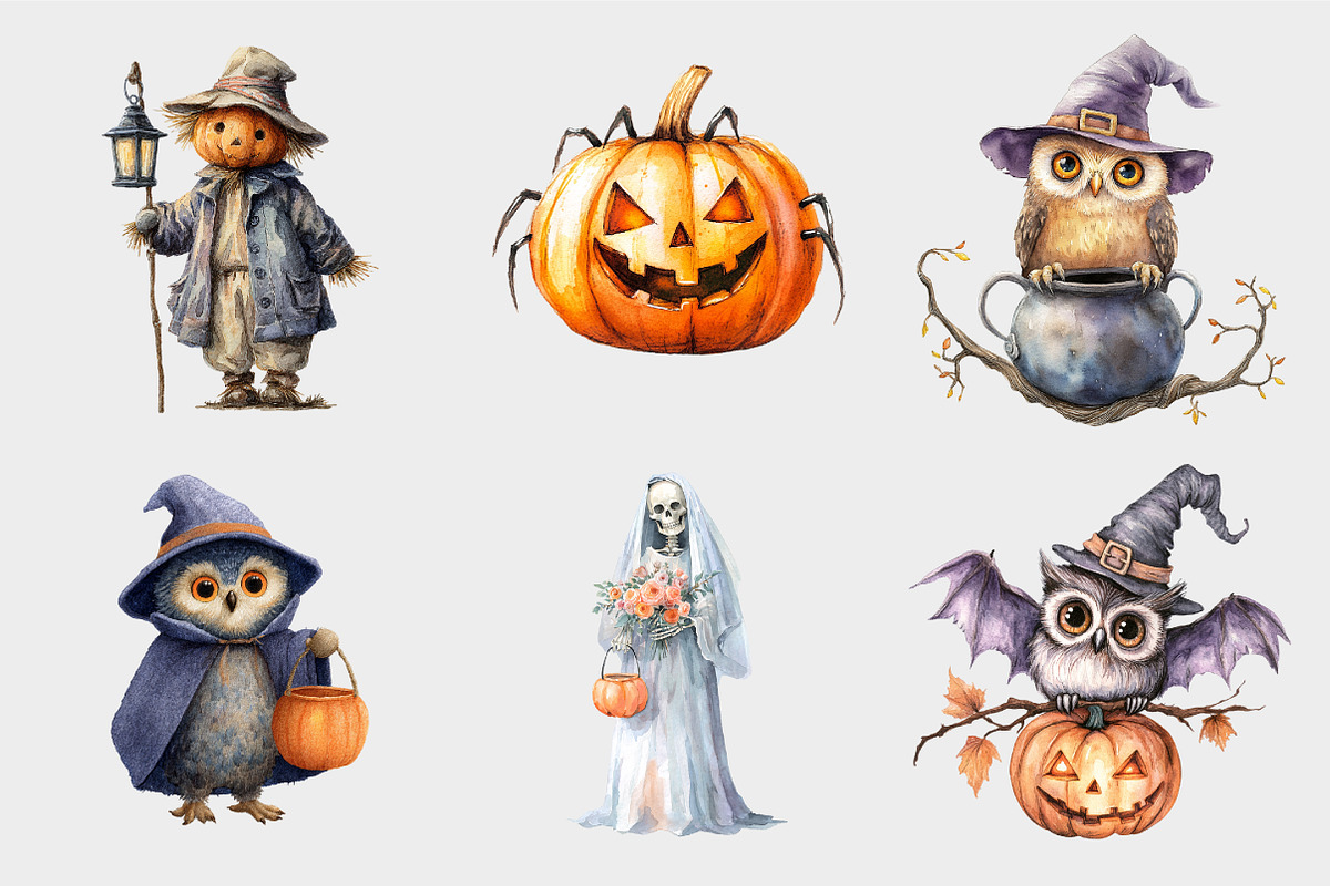 Watercolor Quirky Halloween Clipart, a Seasonal Illustration by Design Market (Photo 5 of 5)