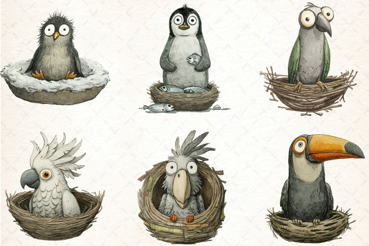Quirky Funny Birds Clipart, an Illustration by DreamCafeArt (Photo 4 of 8)