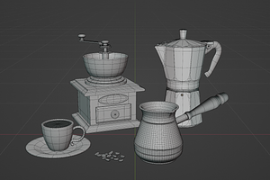 3D Set Of Objects For Making Coffee.