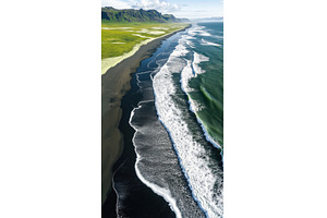 Waves crash on black sand beach, a Nature Photo by Beautiful things