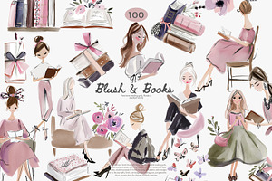 Blush Book Lover Clipart Bundle, a Decorative Illustration by Patishop Art