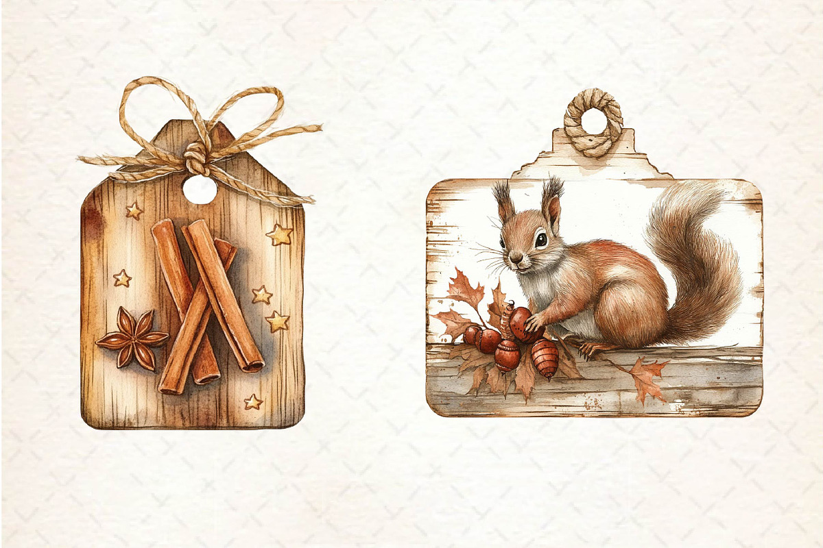 Vintage Wooden Autumn Tags Clipart, an Illustration by Dream Creation (Photo 6 of 6)