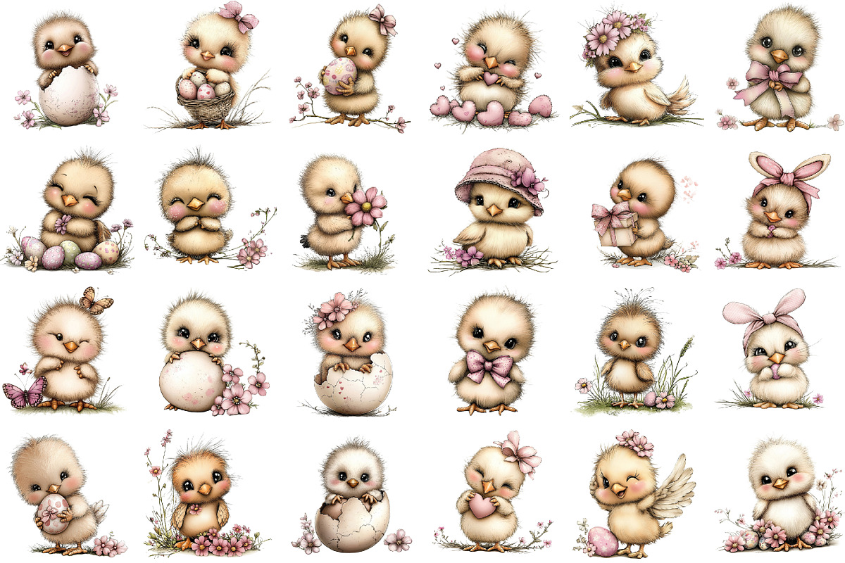 Whimsical Easter Chick Clipart, an Illustration by designcity5 (Photo 2 of 5)