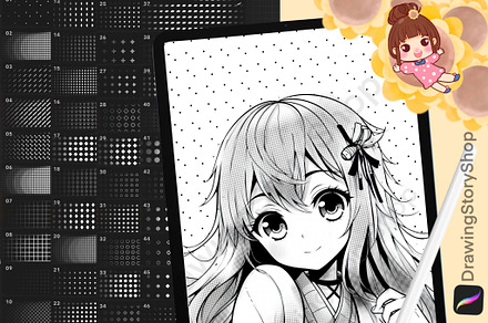 100Procreate Manga Screentone Brush, a Brush Add-On by DrawingStoryShop