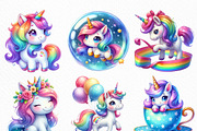 Cute Magical Unicorn Clipart, an Illustration by Craft Nest (Thumbnail 2 of 6)