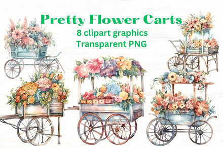 FLOWER CART or STAND clipart set x8, a Decorative Illustration by Mermaids Cove