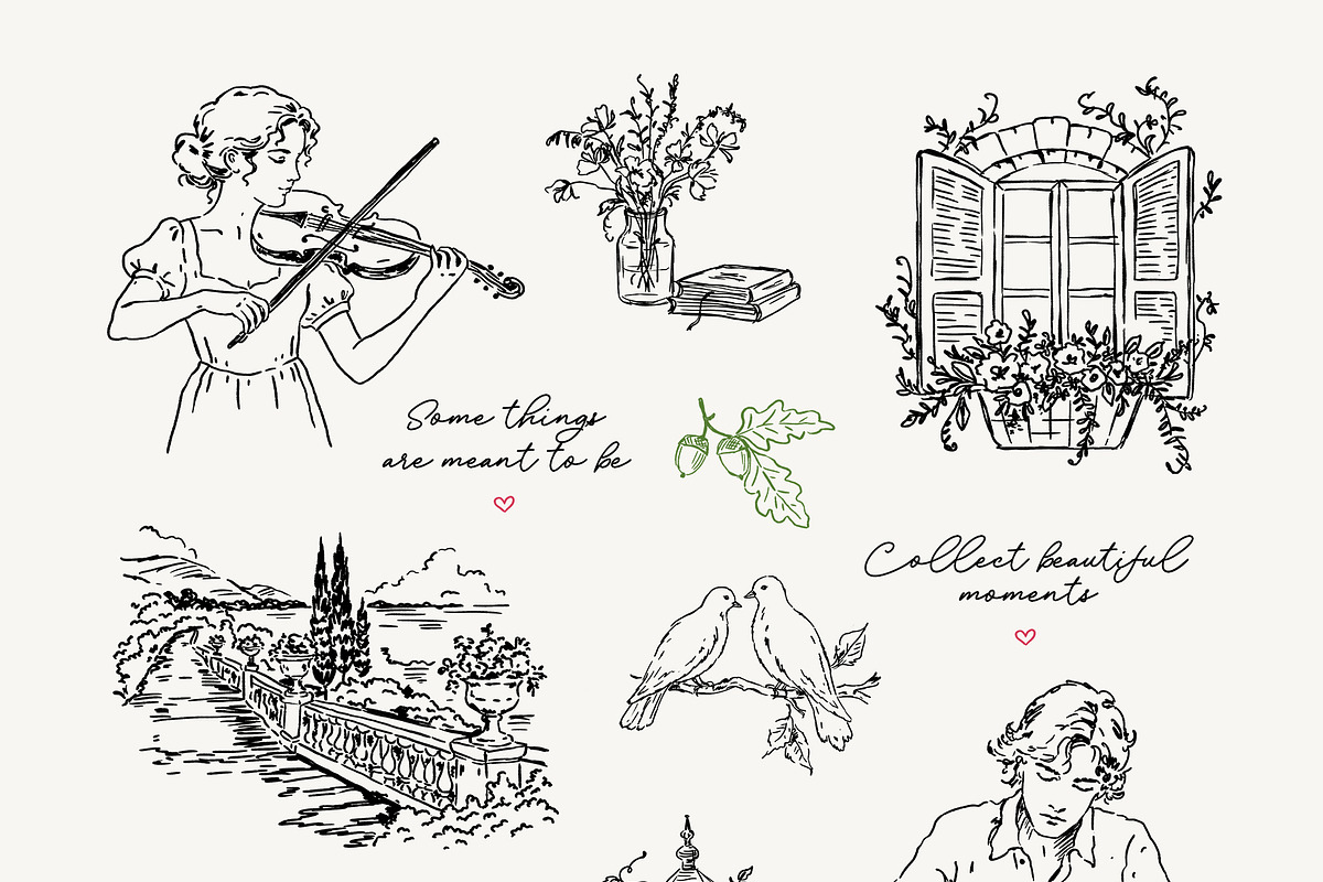 THE POET'S MUSE: Line Art Collection, a Decorative Illustration by long summer (Photo 3 of 13)