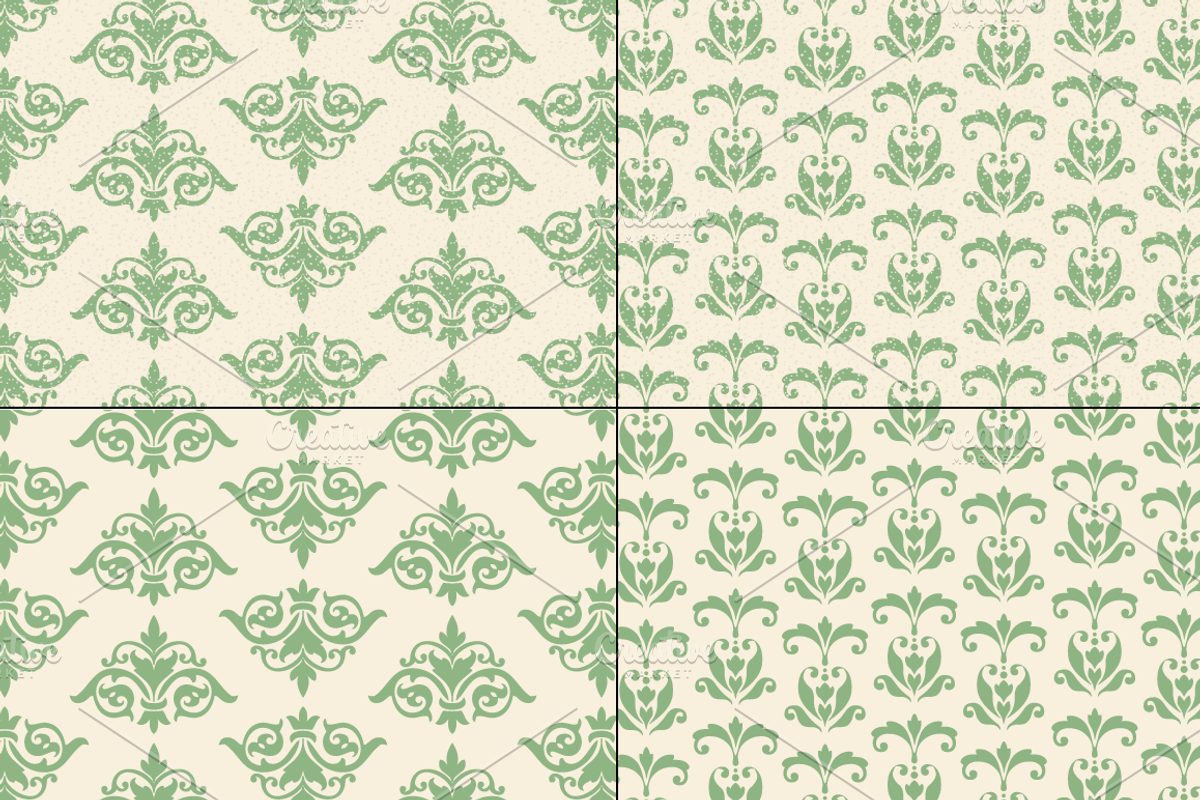 Seamless Green Damask Patterns preview 4