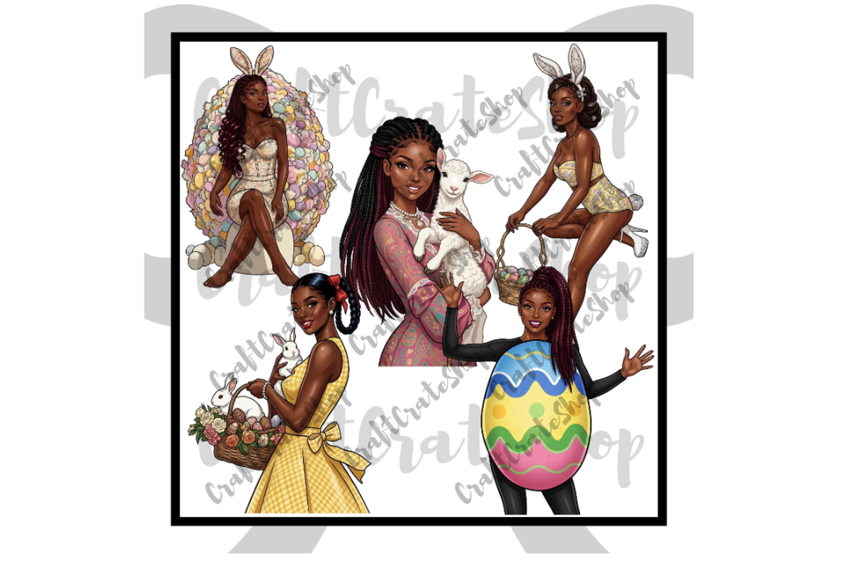 Black Woman Easter Clipart Bundle, an Illustration by CraftCrateShop (Photo 3 of 8)