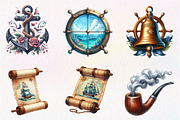 Nautical Ocean Watercolor Clipart, an Illustration by CreationArt (Thumbnail 2 of 5)