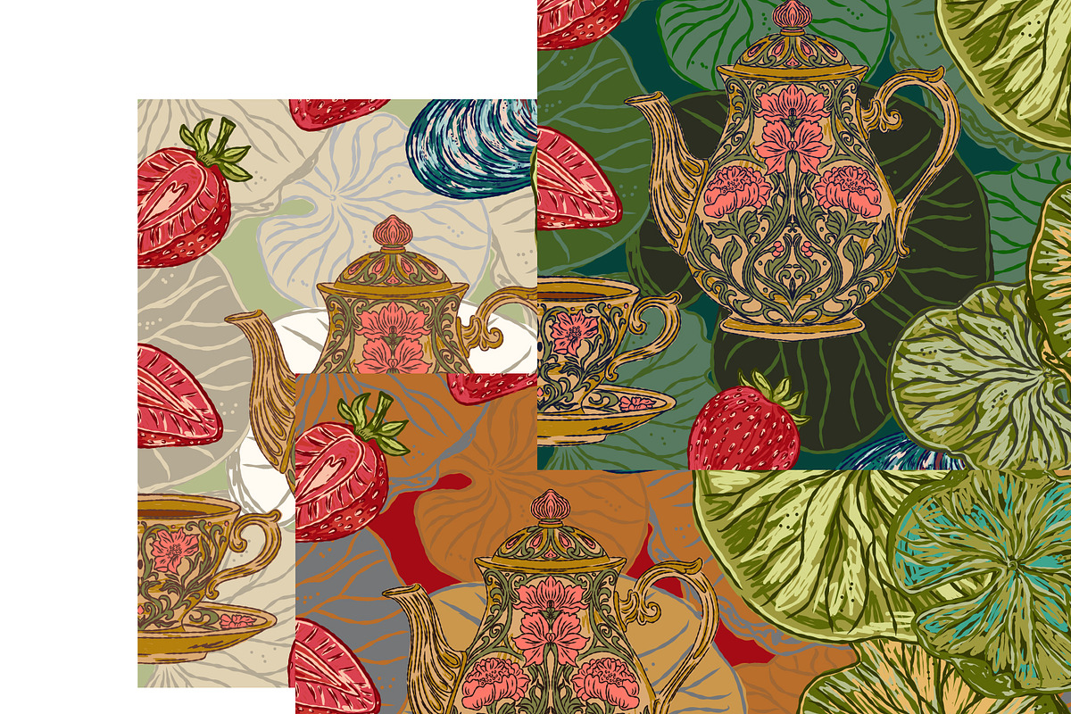 Lotus Garden Vintage Vector, a Pattern Graphic by NayaChu (Photo 2 of 9)