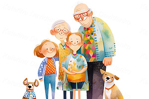 Cartoon Grandparents, Elderly Couple