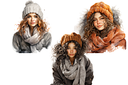 Watercolor Winter Girl Cliparts, a Person Illustration by Mash Mash Stickers (Thumbnail 6 of 9)