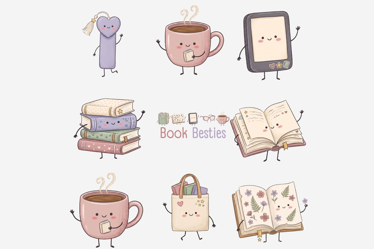 Hand Drawn Bookish Besties Clipart, a Seasonal Illustration by Tanya Kart (Photo 6 of 10)