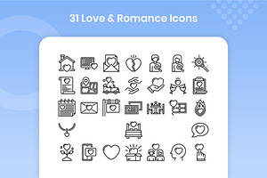 31 Love & Romance Icons Set - Line